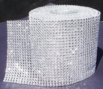 SILVER Rhinestone Diamond Mesh Ribbon 4.75 X 10 Yards for home 