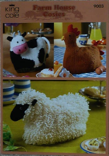 Knitting Pattern Tea Cosy Cow Hen Sheep King Cole