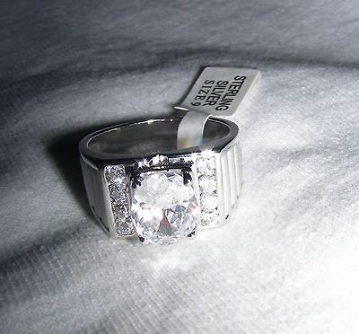 925 Sterling Silver Mens Genuine Briolite Simulated Diamond Oval 