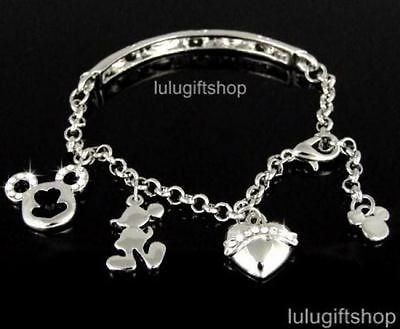   GOLD PLATED DISNEY MICKEY MOUSE CHARM BRACELET USE SWAROVSKI CRYSTALS