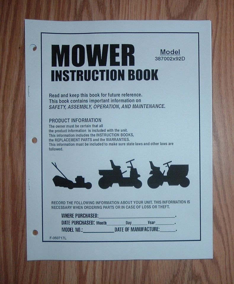 MURRAY 425620X92A LAWN TRACTOR OWNERS MANUAL & ILLUSTRATED PARTS LIST