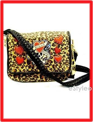 ED HARDY Dakota Leopard Print Crossbody Messenger Shoulder bag Gold 