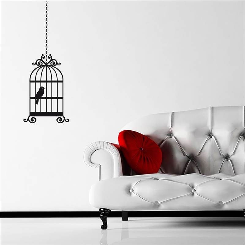 BIRD IN A CAGE BIRDCAGE WALL ART STICKER, WALL MURAL, WALL DECAL, DIY 