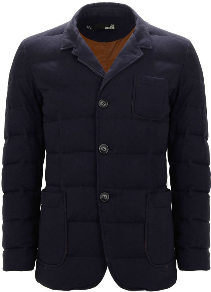 moschino men s quilted blazer style down jacket navy blue