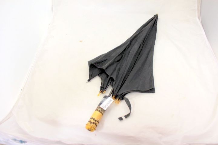 vtg black umbrella unique wooden handle old prop time left