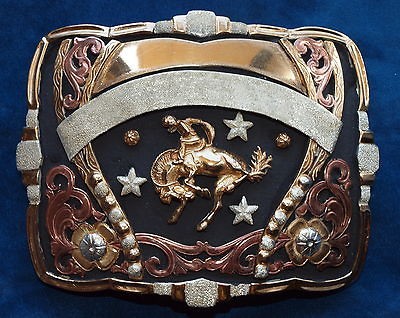   Horse Riding Trophy Heavy Western Buckle German Silver 24K Gold Plated