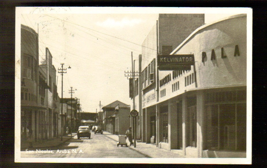 SAN NICOLAS, ARUBA ~ STREET VIEW, CARS ~ REAL PHOTO PC ~ used c. 1950 