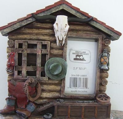 Western Picture Frame With Cowboy Hat Saddle Rope, Boots Longhorn
