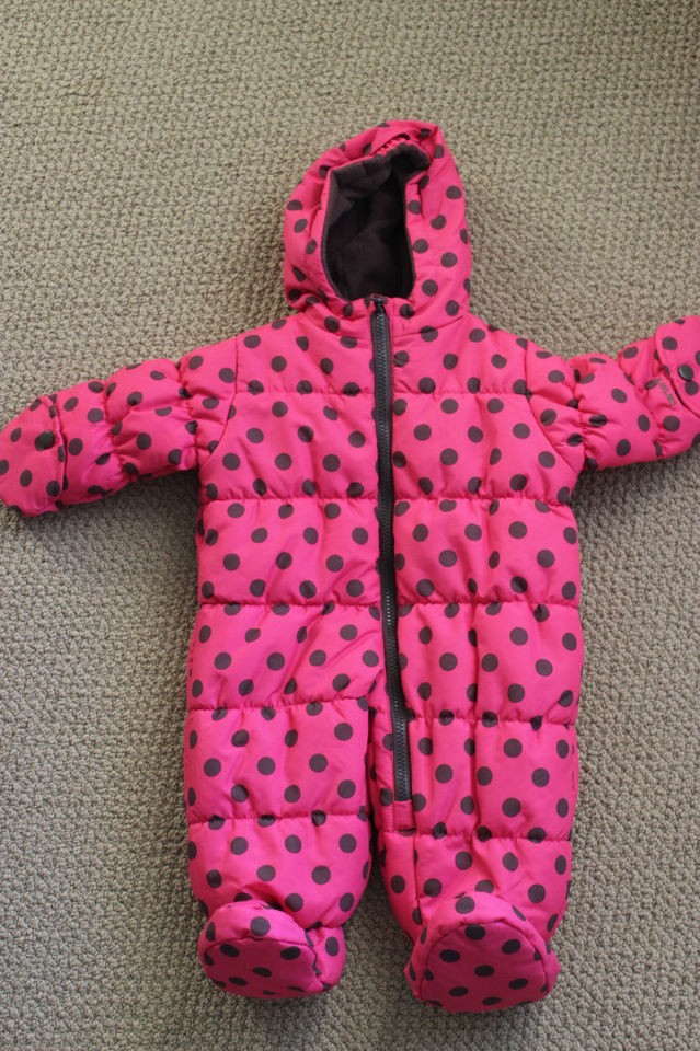 NWT Carters Hooded Snowsuit Pram Girls 6 9 M Fleece Polka Dot $68 