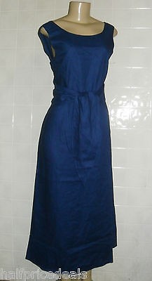 NEW MERONA 100% LINEN BLUE LONG MULTI WAY DRESS w/ TIES sz M