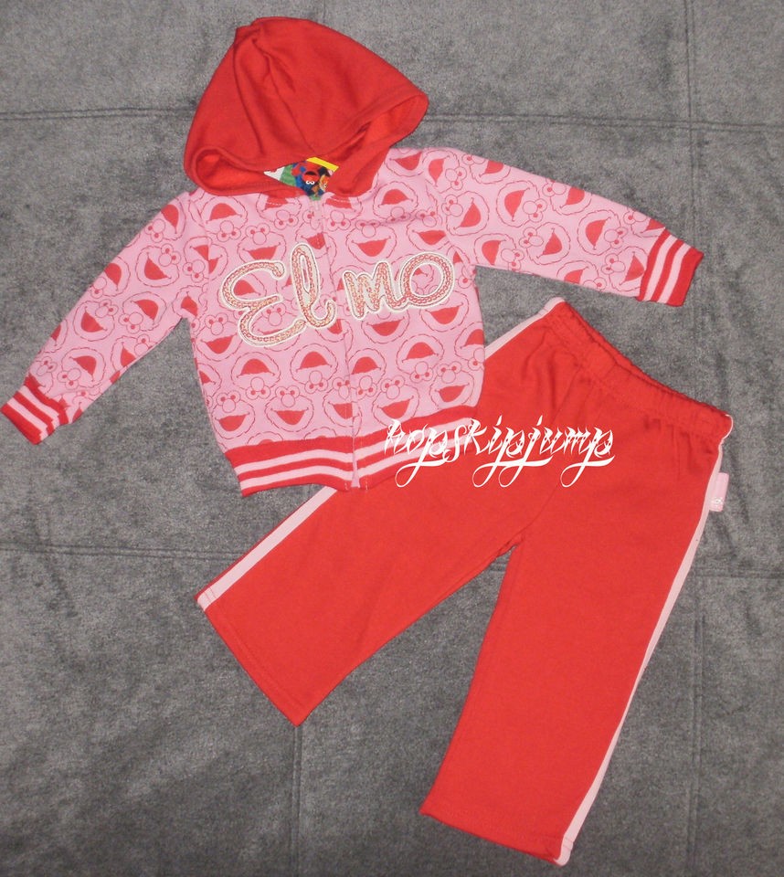 SESAME STREET ELMO Pink & Red FLEECE HOODIE & PANTS 18M 2T 3T ~ NWT