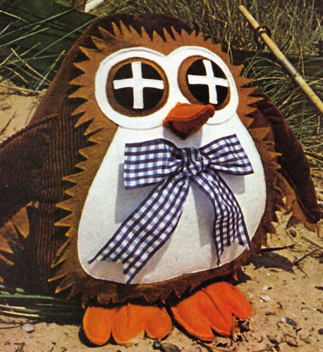 vintage sewing pattern for a striking stuffed toy owl  4 73 