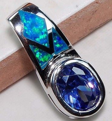 Tanzanite Australian Opal 925 Solid Sterling Silver Pendant 1 Long