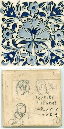 vintage 3x3 ikaros rhodes greece signed tile 6x6 9 time