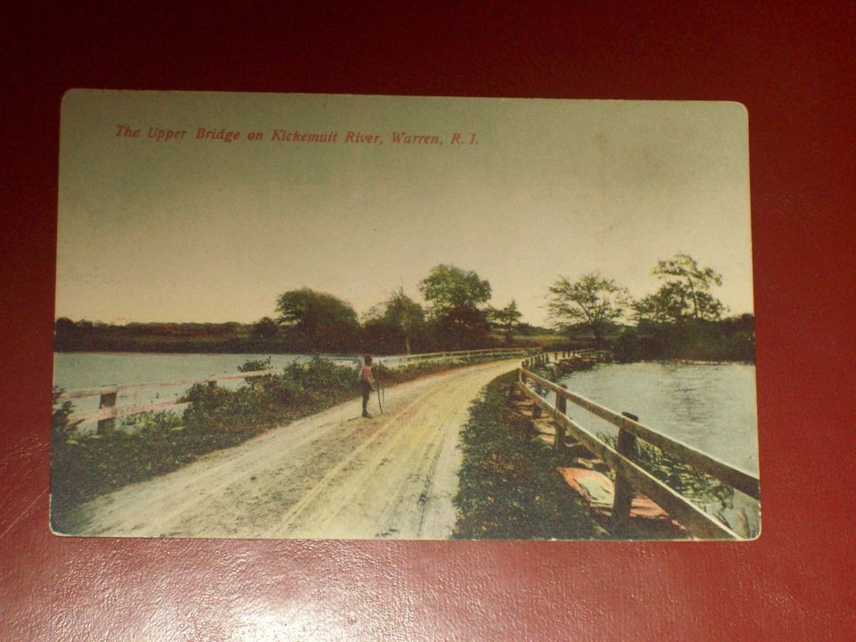 VINTAGE UPPER BRIDGE ON KICKEMUIT RIVER WARREN R.I POSTCARD