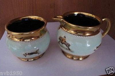 Vintage Bourne Denby Derby Sugar & Creamer Set Fox Hunting Motif VGC 