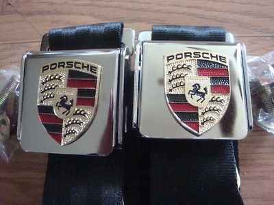 PORSCHE 356 911 912 SPYDER SEAT LAP BELTS SEATBELTS with CREST BADGES