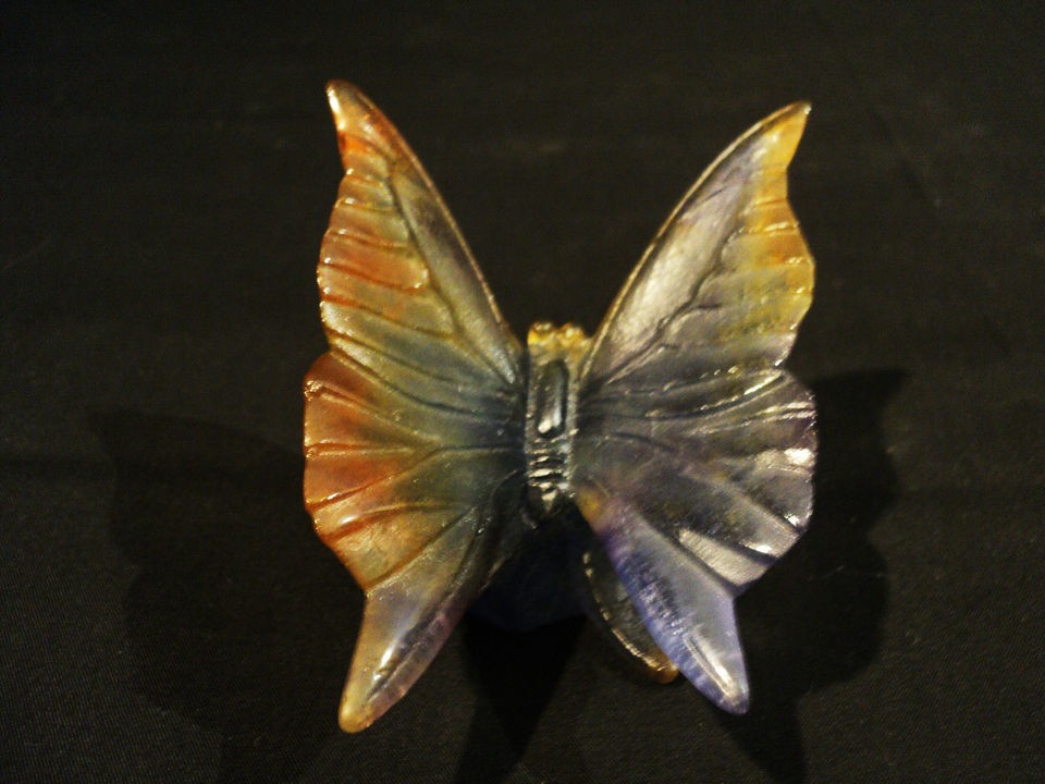 DAUM FRANCE PATE DE VERRE ART GLASS MINIATURE BUTTERFLY FIGURINE 