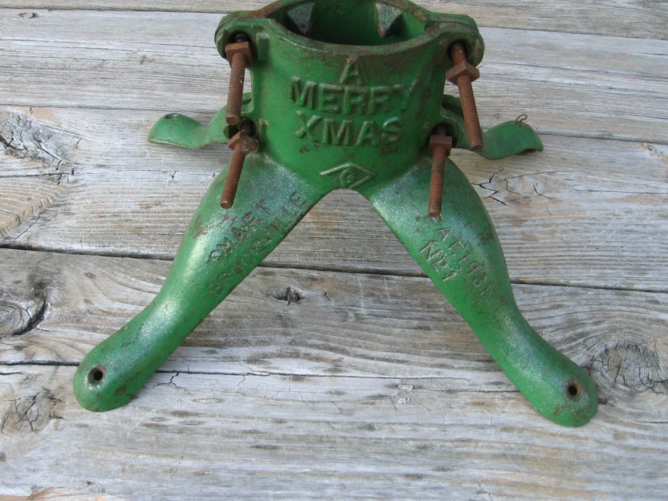 Vintage Cast Iron Christmas Tree Stand Patent 1931 Light Green