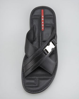 2012 PRADA SPORT LOGO BUCKLE CRISS CROSS SAFFIANO SLIDES FLIP FLOPS 6 