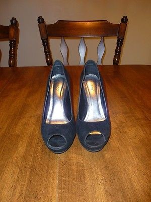   Suede Wedge Heels Platform 8 1/2 8.5 38.5 Open Peep Toe Worn once