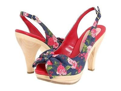 NIB Size 9 M BETSEY JOHNSON Fiionaa Peep Toe Slingback Denim Multi 