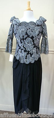 ZANDRA RHODES London Black/Silver Lace Bodice Formal Dress Sz 12 $3000 
