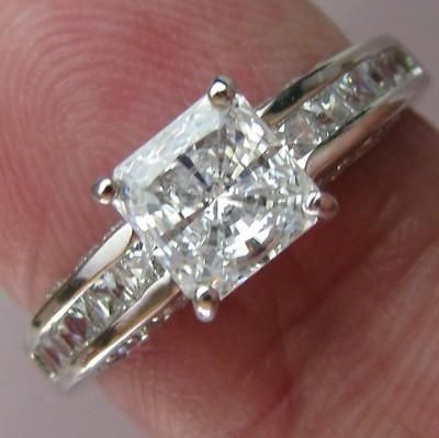 AMAZING 1.72 PRINCESS CUT MAN MADE DIAMOND ENGAGEMENT RING 14KT SOLID 