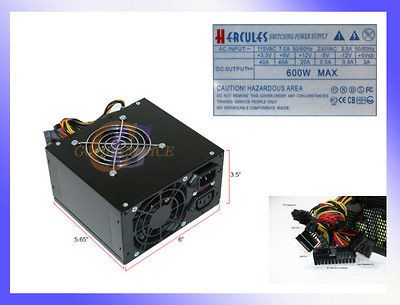   600W Black Dual Fan Silent Power Supply w/20 24pin SATA PCI E* New