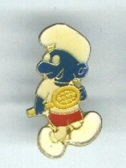 smurf playing tennis vintage enamel pin  12