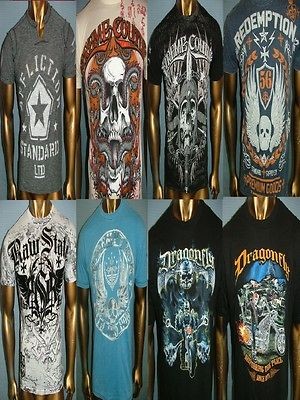 283 LOT 8 AFFLICTION XTREME COUTURE RAW STATE Fight BIKER UFC T SHIRT 