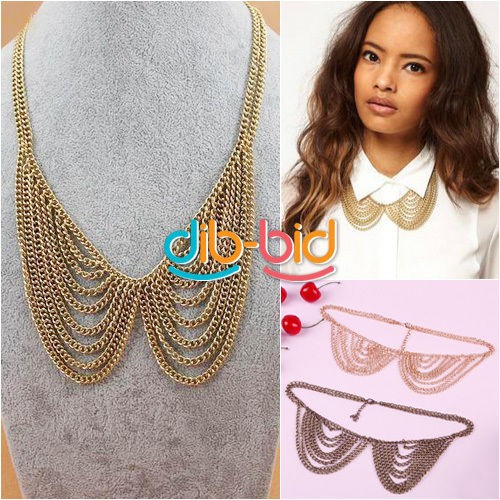 Fashion Women Metal Multilayer Chain Tassels Choker Bib False Collar 