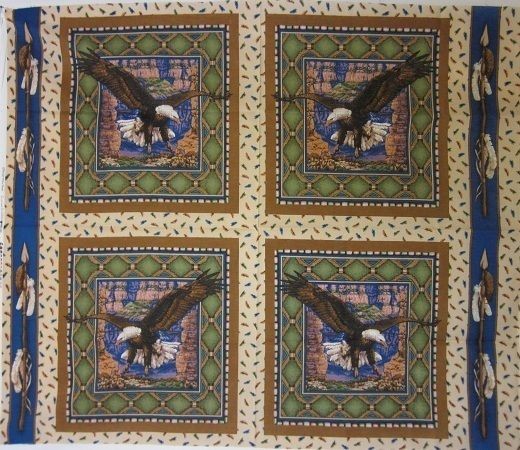 Quilting Fabric Pillow Panel Quilt Squares Sacred Wings Eagle Native 
