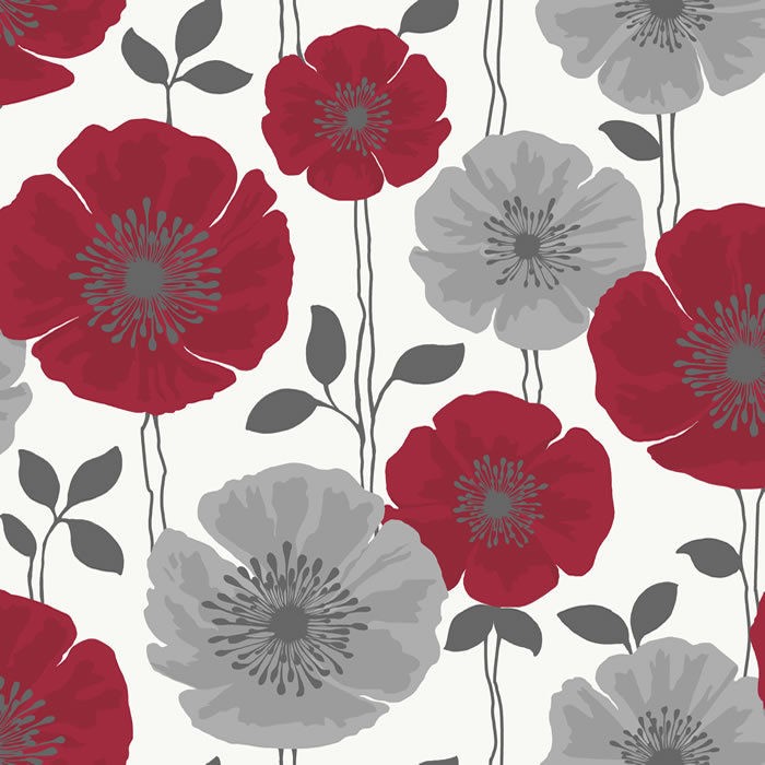 fine decor poppie wallpaper white with red silver grey location