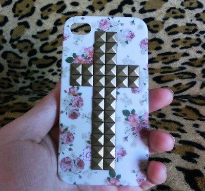 Brass Bronze Cross Pyramid Studded for iphone 4 / iphone 4s black hard 