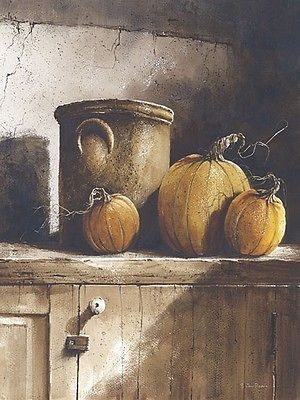 Crock and Pumpkins John Rossini 18x24 inch Framed or Unframed Picture 