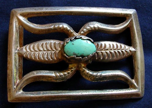 native american cast sterling turquoise vintage buckle 