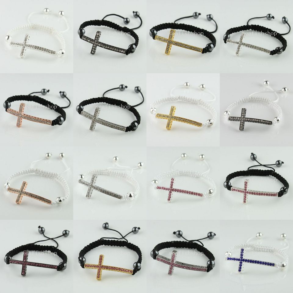 HOT NEW COLOUR CRYSTAL CROSS CURVED SIDE WAYS CONNECTOR MACRAME 