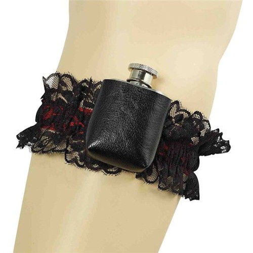 Fancy Dress Ladies Western Saloon Girl Leg Garter With Hip Flask Red 