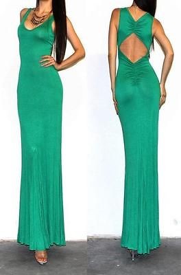 Sexy Blod Green Cut out Open Back Fishtail Hem Tank Long Maxi Dress S