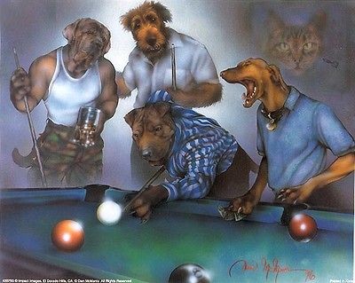 Bloodhound Bullmastiff Airedale Terrier Grayhound Dogs Playing Pool 8 