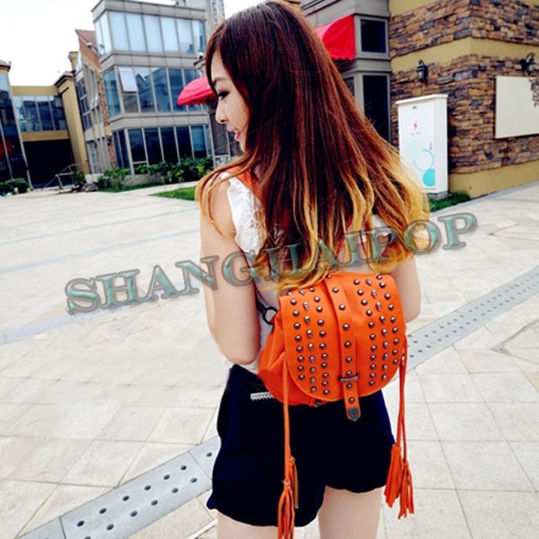   Stud Backpack Rucksack Fringe Faux Leather Shoulder Bag School Satchel