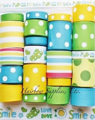   Pop of Daisies Alligator Smile 20 Yard Grosgrain Ribbon Lot Hairbow