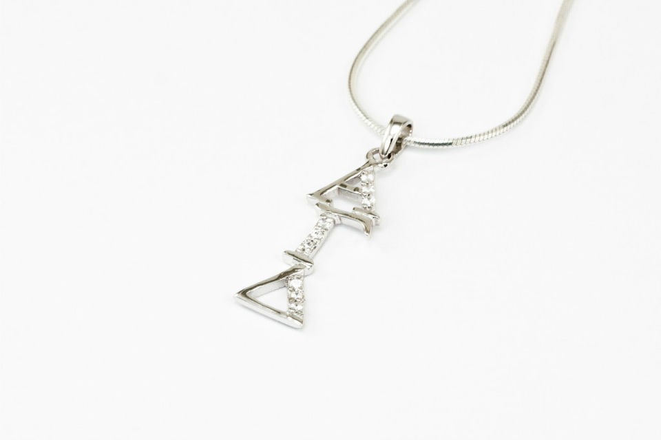 Alpha Gamma Delta sterling silver lavaliere with lab created diamonds 