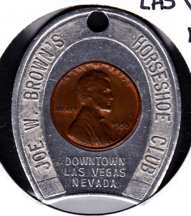 1955d Joe Browns Horseshoe Club Good Luck Encased Cent Token