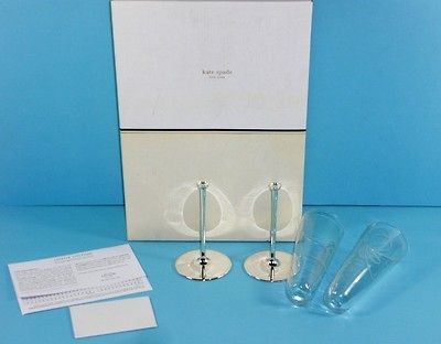 Kate Spade Lenox Belle Boulevard Silver Plated Flute Pair Glasses 