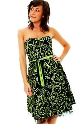 womens black green neon strapless dress prom sz 8 12