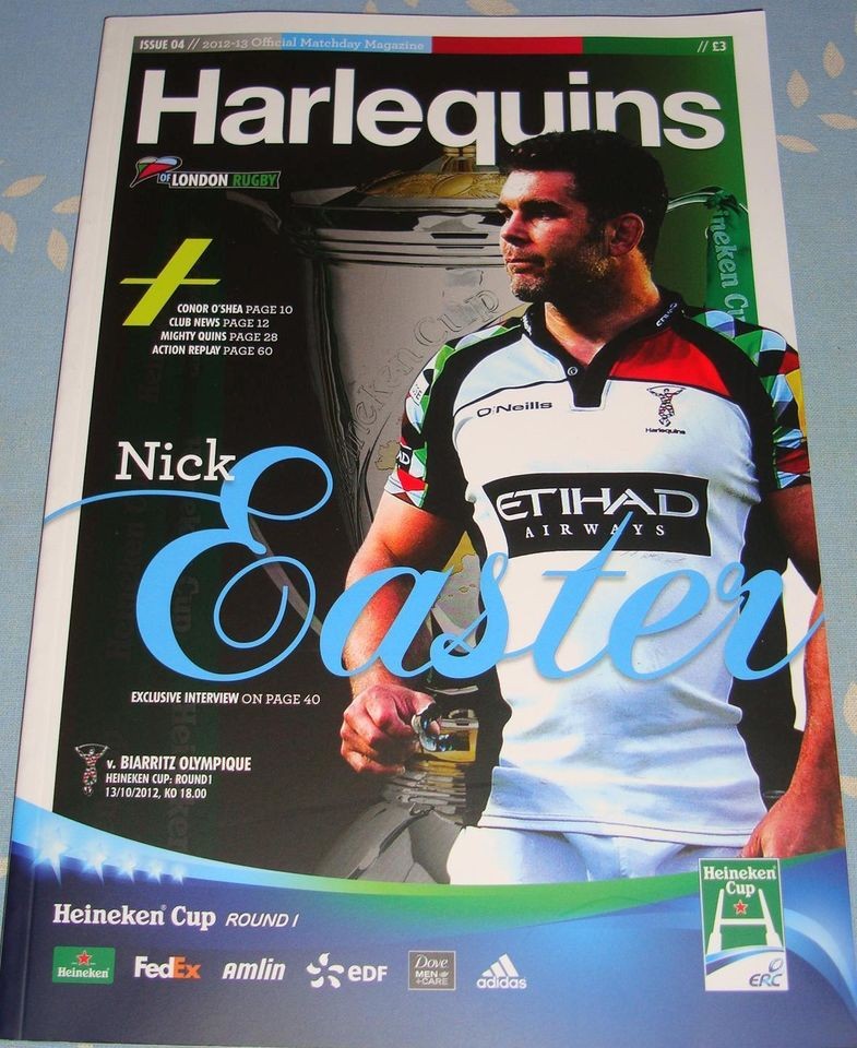 Harlequins v Biarritz Rugby Programme 14/10/2012   Heineken Cup