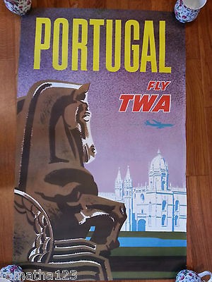   VINTAGE TWA PORTUGAL TRAVEL POSTER DAVID KLEIN CAPTAINS COLLECTION