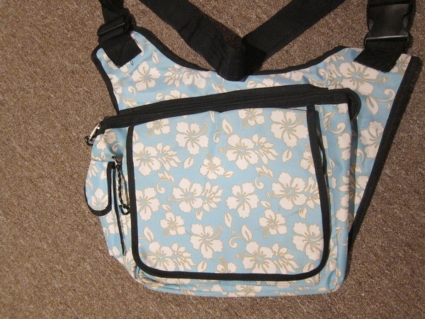   BLUE HAIBISCUS FLORAL BOOK BAG MESSENGER BACKPACK PURSE CROSS SHOULDER